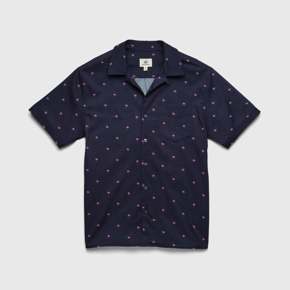 NEW SURFSIDE SUPPLY men's mariner printed camp collar shirt in palm navy